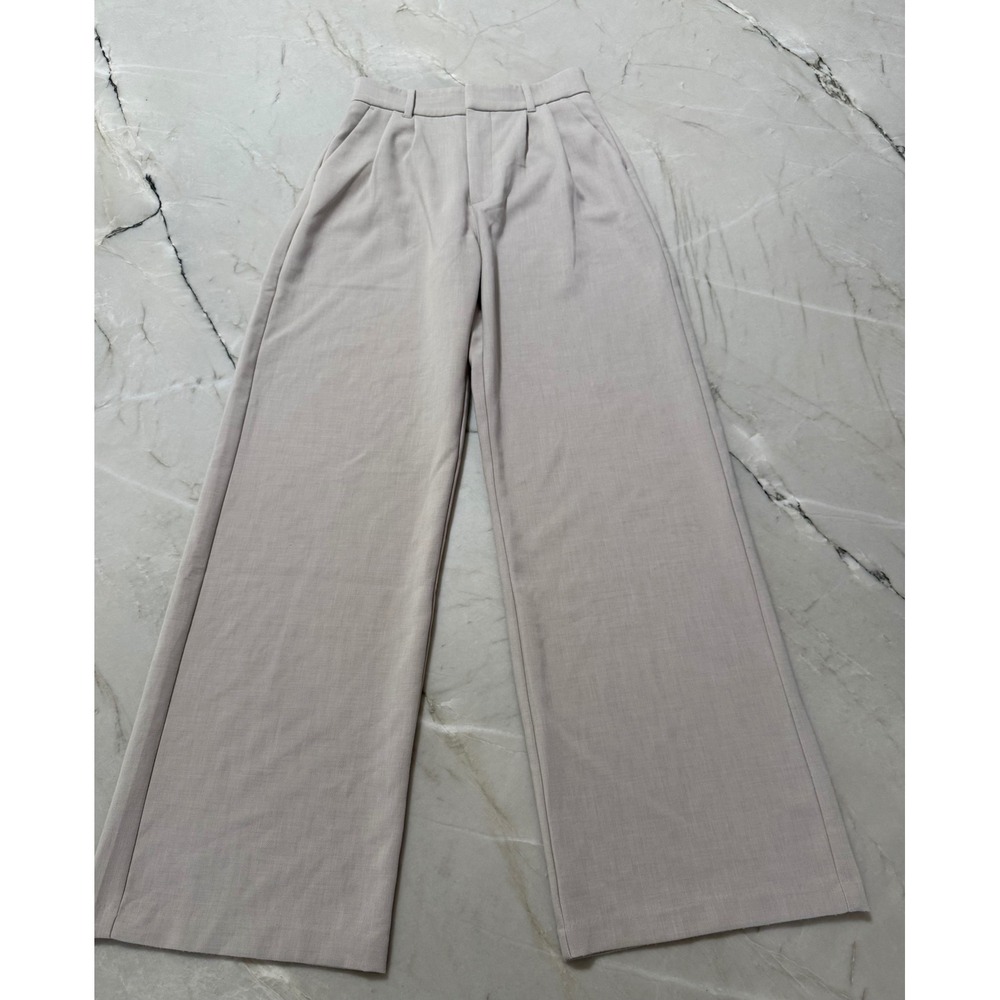 Abercrombie & Fitch Sloane Pleated Wide Leg Tailored Trousers Beige Small